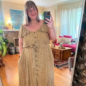 Anthropologie 26W leopard off the should maxi dress